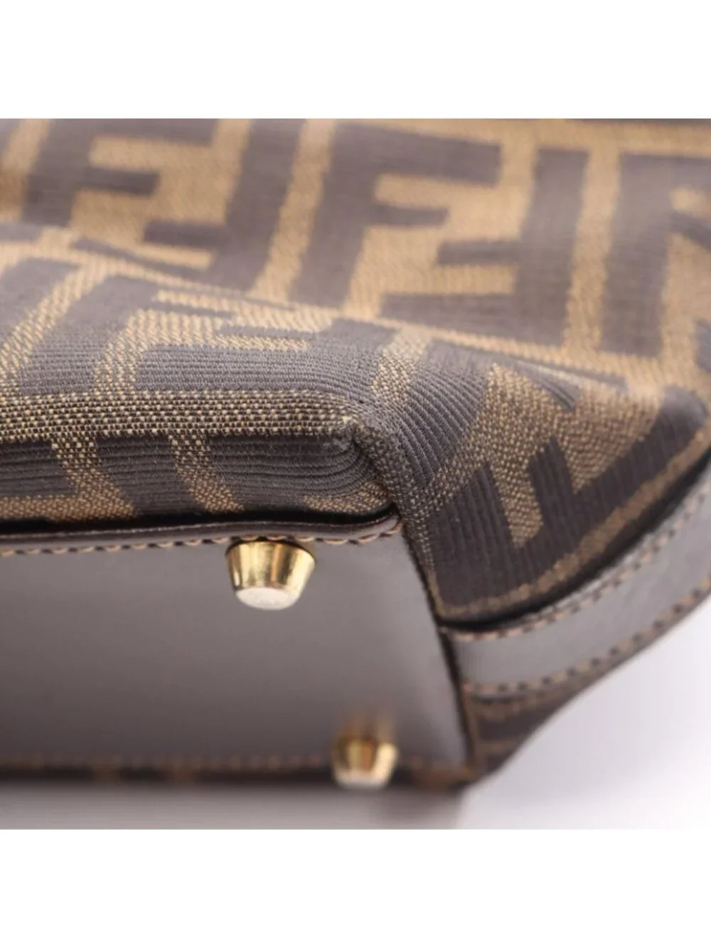 Fendi Tote Zucca Black Brown Canvas Leather